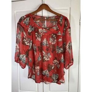 LC Lauren Conrad Red Floral Blouse